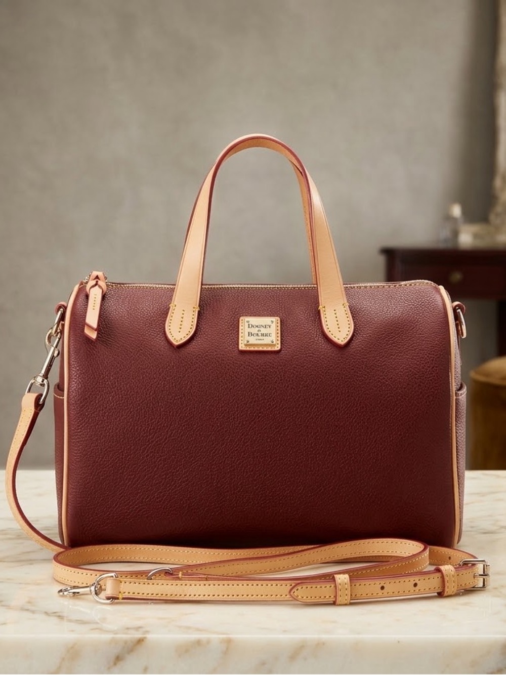 Dooney & Bourke Lg Kendra Leather-Lined Satchel Shoulder Patterson Leather Wine